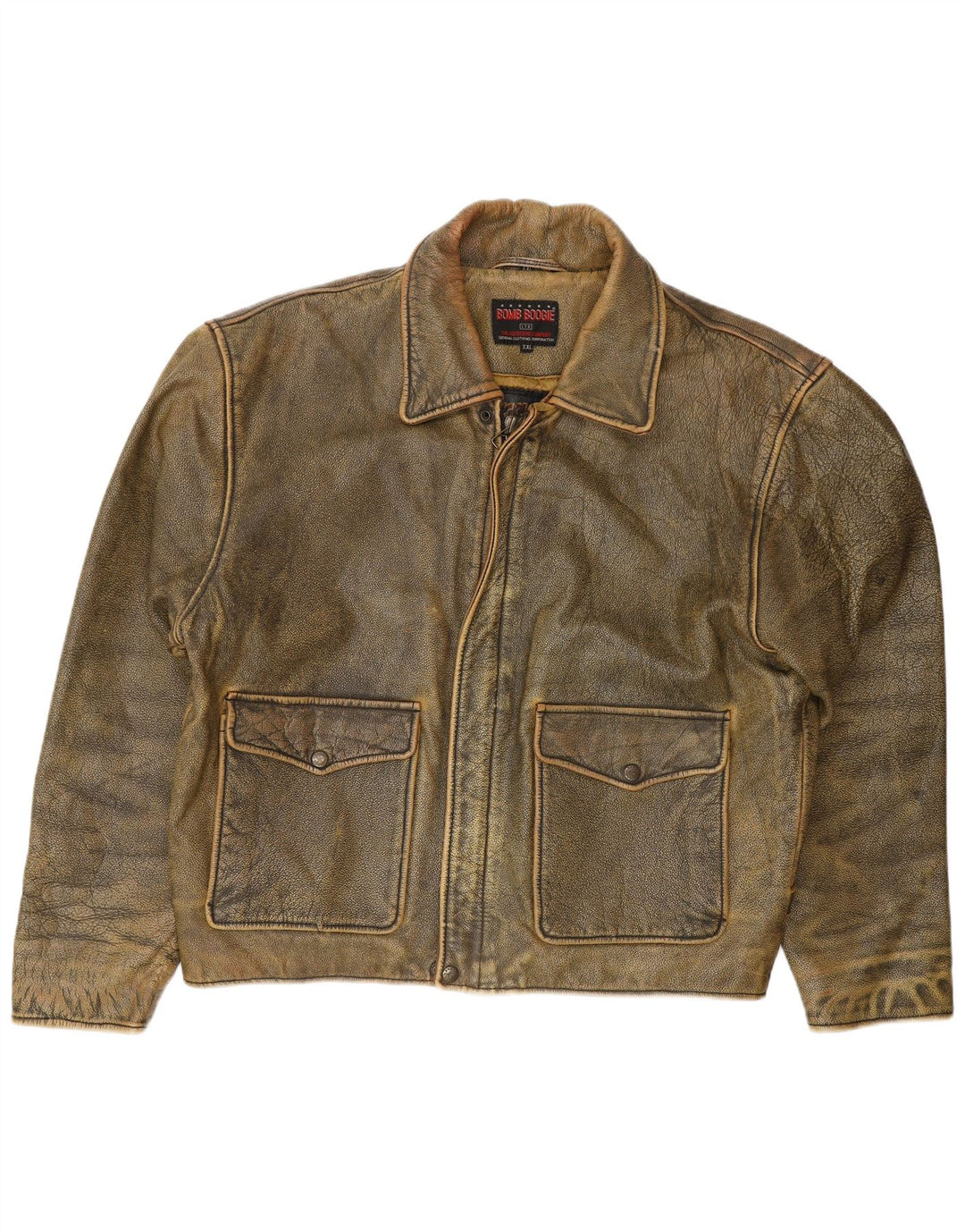 BOMB BOOGIE Veste en cuir pour homme UK 44 2XL Marron Motard en cuir