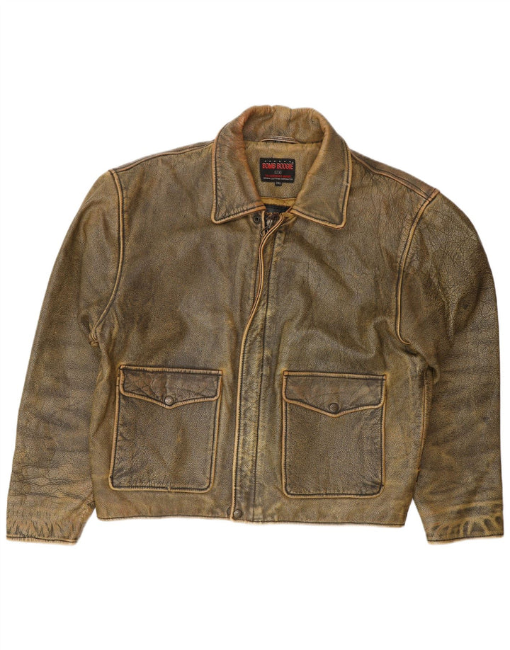 BOMB BOOGIE Veste en cuir pour homme UK 44 2XL Marron Motard en cuir