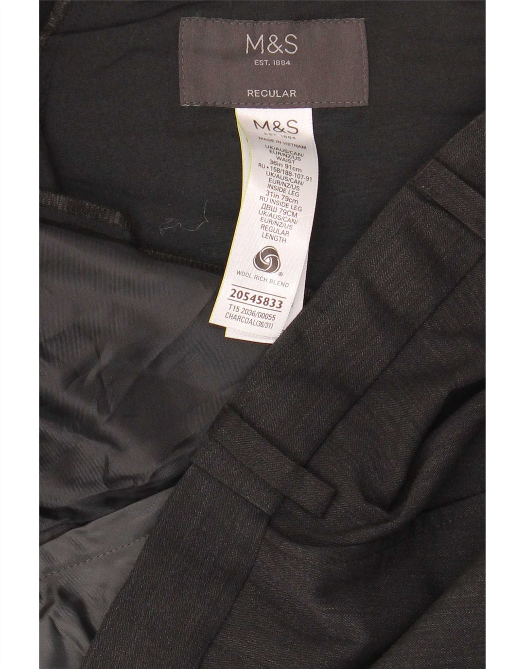 Marks & Spencer Pantalon de costume coupe classique pour homme W36 L31 Gris laine