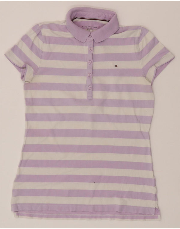 TOMMY HILFIGER Polo Femme UK 12 Rayé Violet Moyen