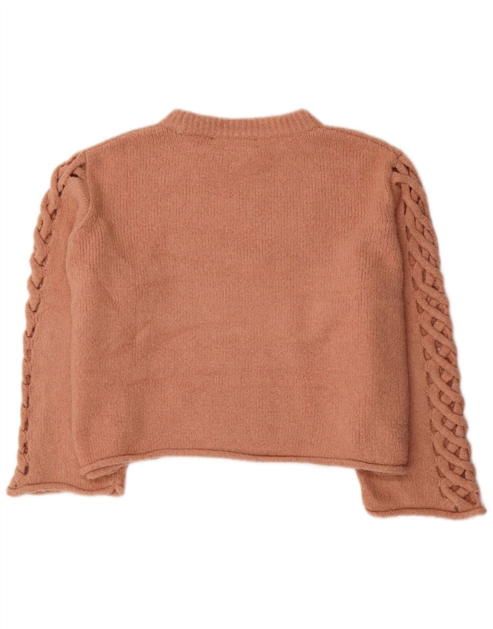 Zara Pull court surdimensionné à col rond pour femme UK 14 Marron moyen
