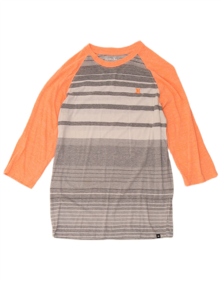 Hurley Femmes Premium Fit Top Manches 3/4 UK 10 Petit Gris Rayé Polyester