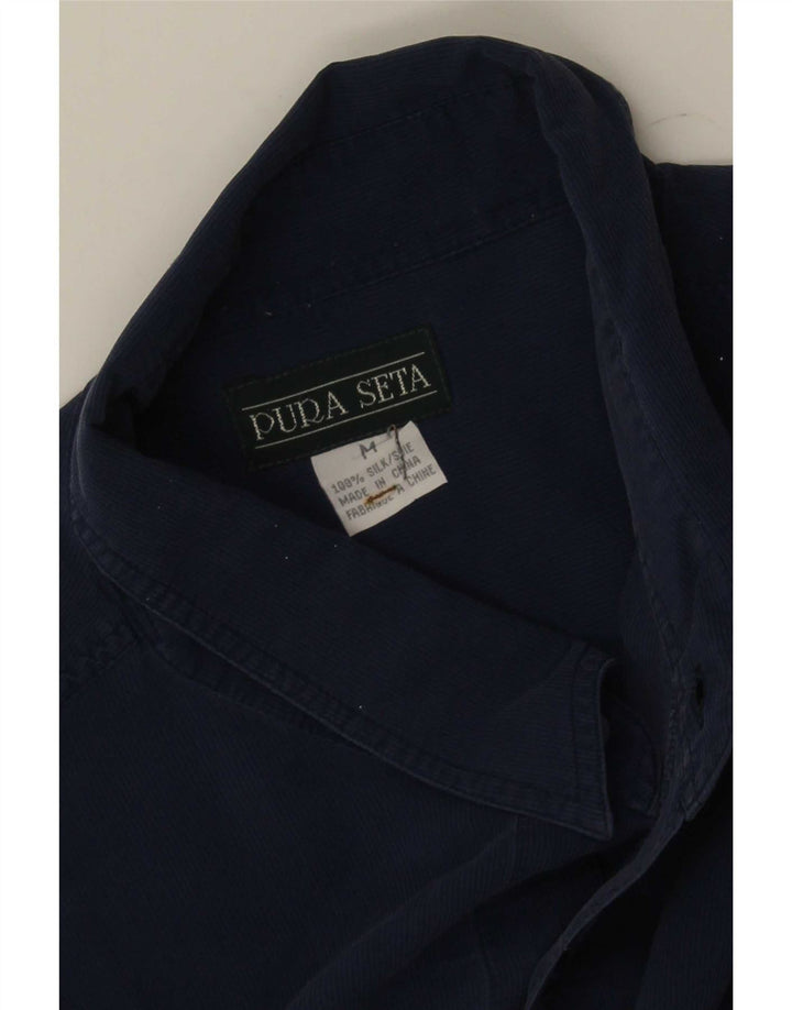 Chemise Homme Vintage Soie Bleu Marine Moyenne