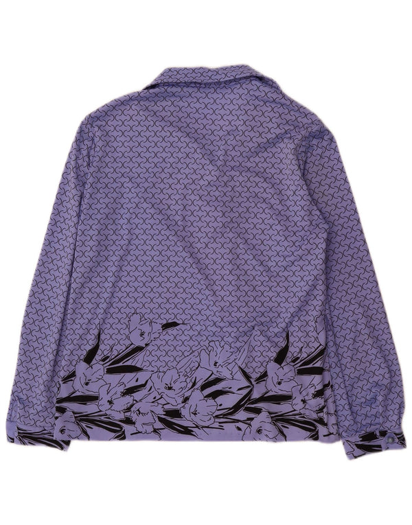 vintage Femme Chemise Graphique Blouse UK 14 Grand Violet Floral Polyester