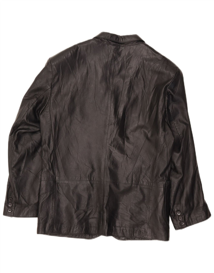 vintage Femme 3 Boutons Veste Blazer En Cuir IT 42 Moyen Noir