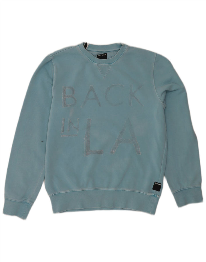 Replay Sweat-Shirt Graphique Homme Petit Bleu Coton