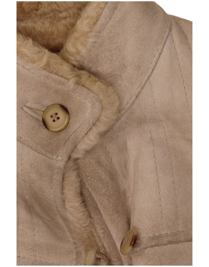 Manteau Shearling Femme Vintage IT 46 Grand Cuir Beige