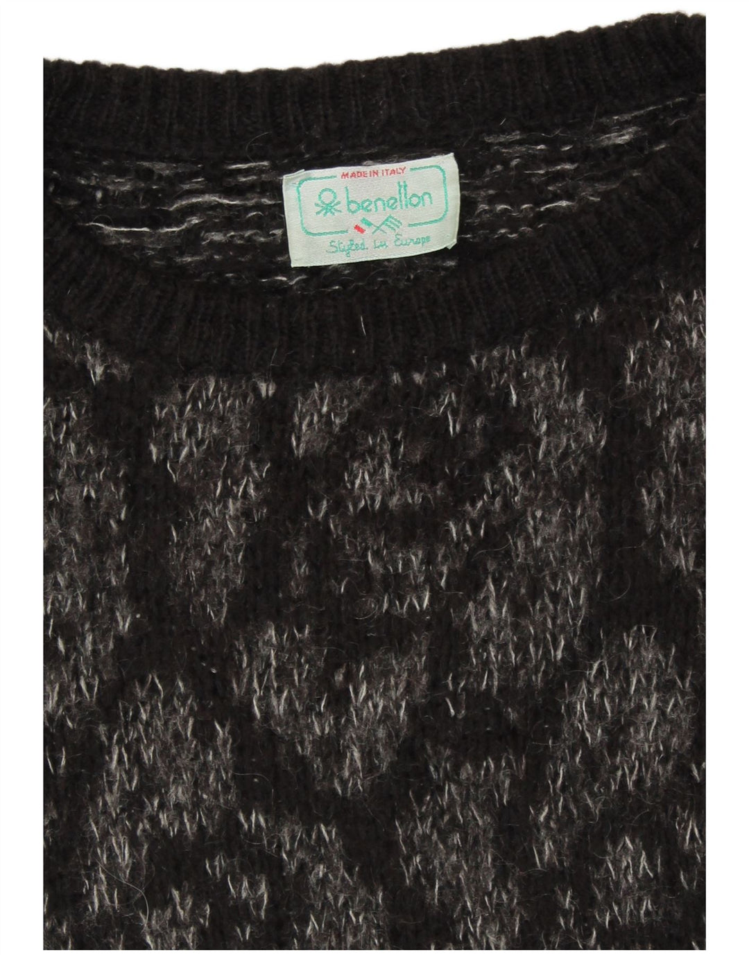 BENETTON Pull col rond pour femme UK 18 XL Noir Floral