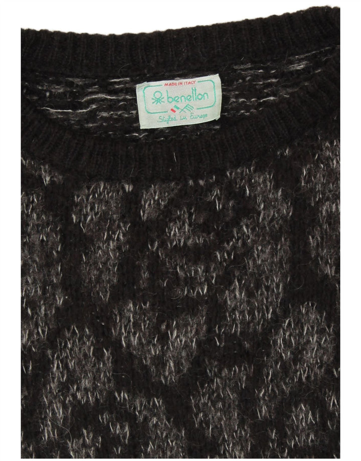 BENETTON Pull col rond pour femme UK 18 XL Noir Floral