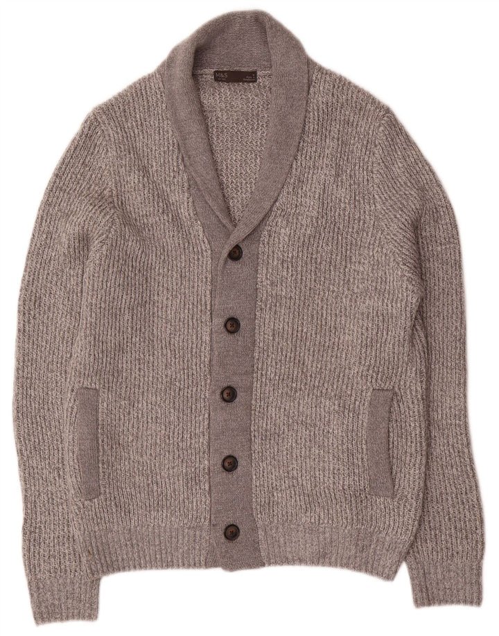 Marks & Spencer Cardigan Pull Homme Gris Moyen Acrylique Moucheté