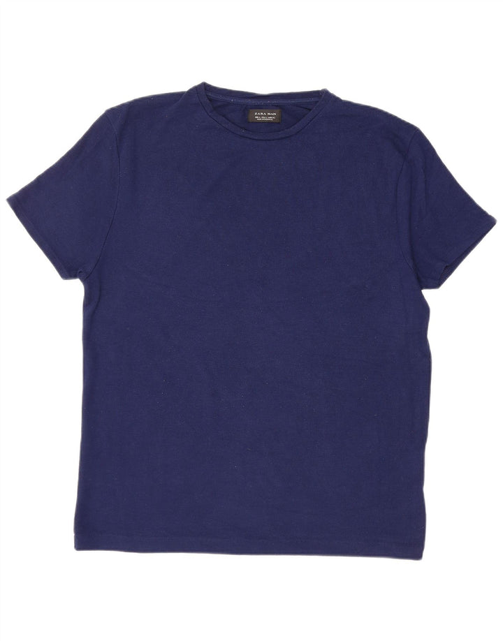 ZARA Homme T-Shirt Top Large Bleu Marine Polyester