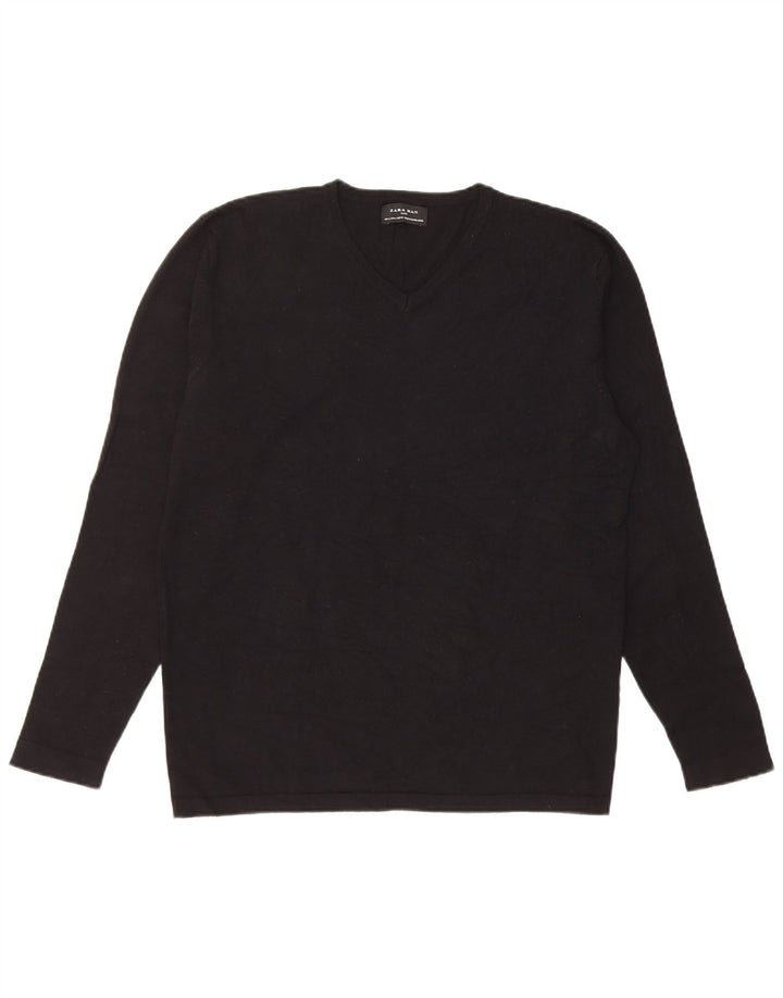 Zara Pull Col V Homme Large Noir Viscose