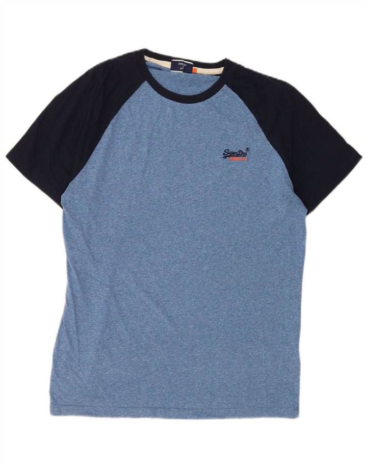 Superdry Homme T-Shirt Top Large Bleu Colorblock Coton