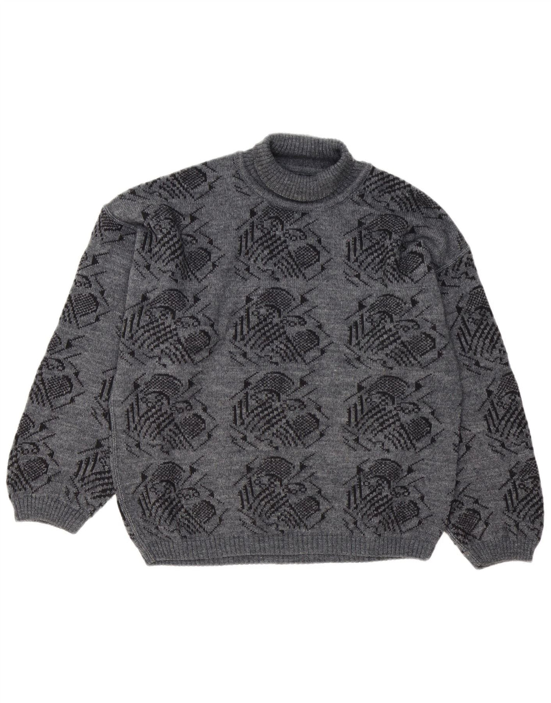 vintage Homme Motif Abstrait Col Roulé Pull Pull Grand Gris