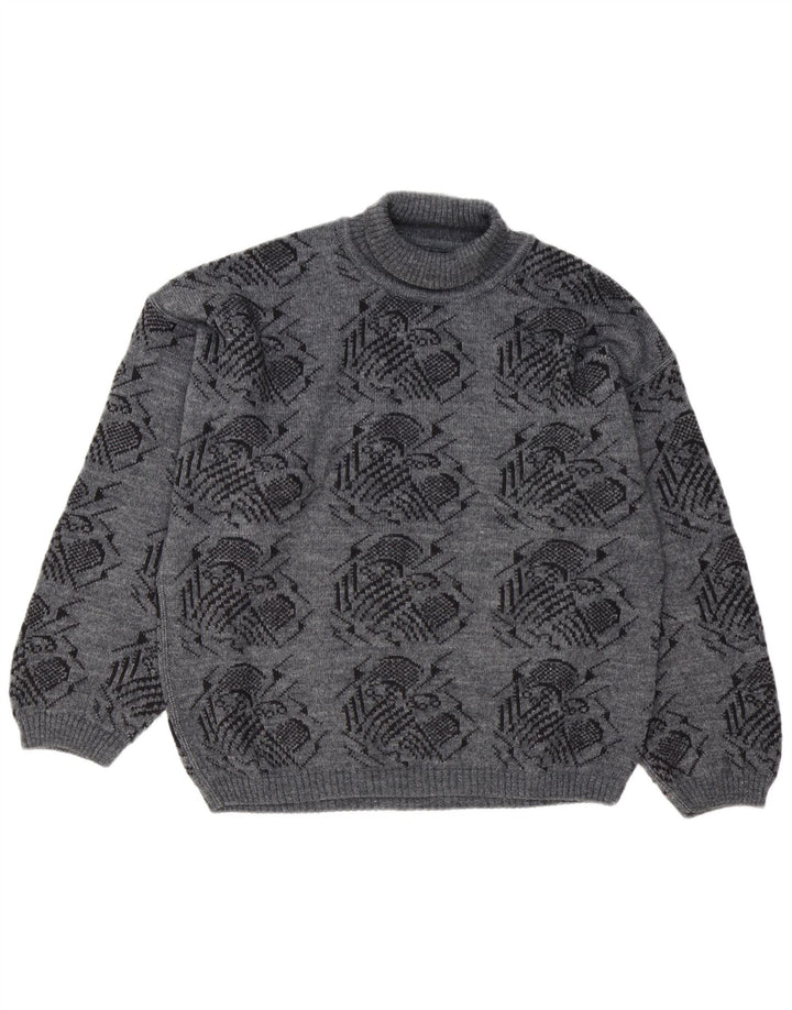 vintage Homme Motif Abstrait Col Roulé Pull Pull Grand Gris