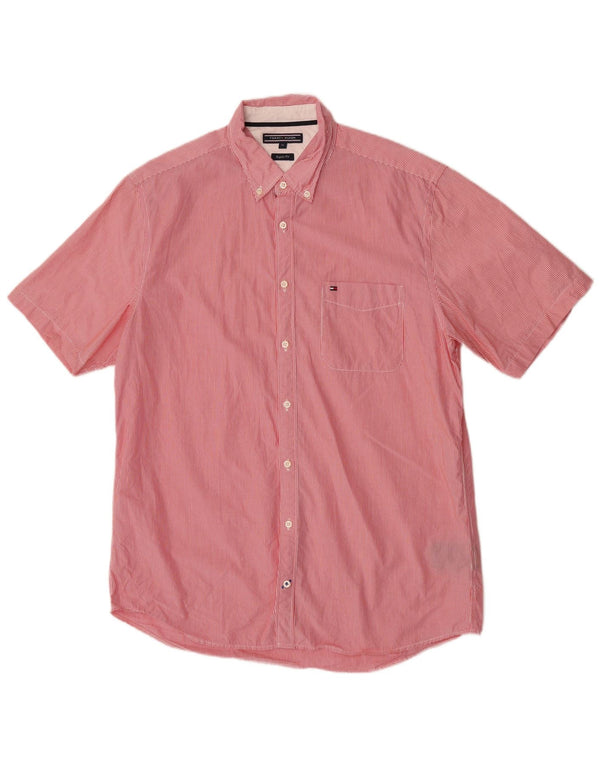 Tommy Hilfiger Mens Short Sleeve Regular Fit Shirt XL Red Striped Cotton