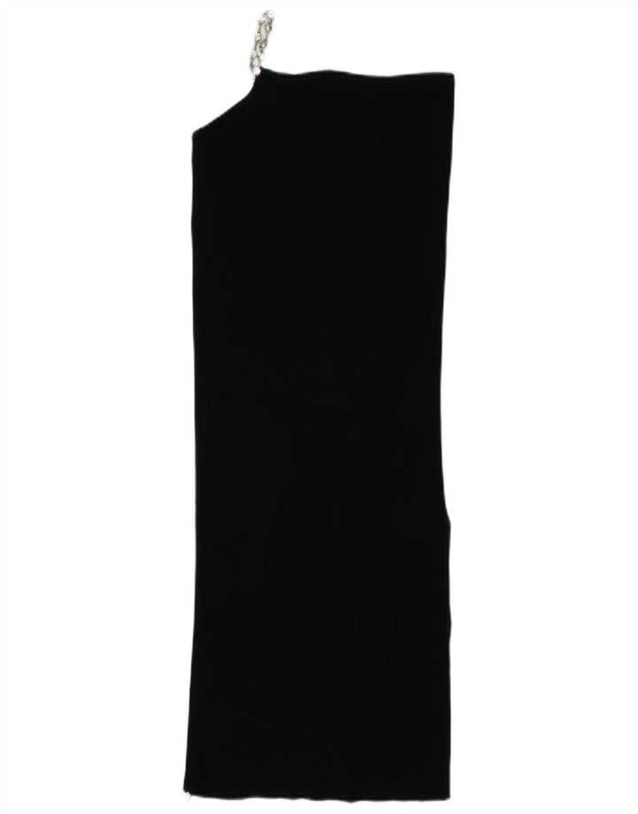 Zara Femme Robe Une Épaule UK 10 Petite Viscose Noire