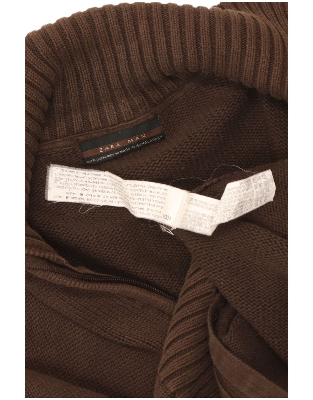 Zara Homme Cardigan Pull XL Marron Coton