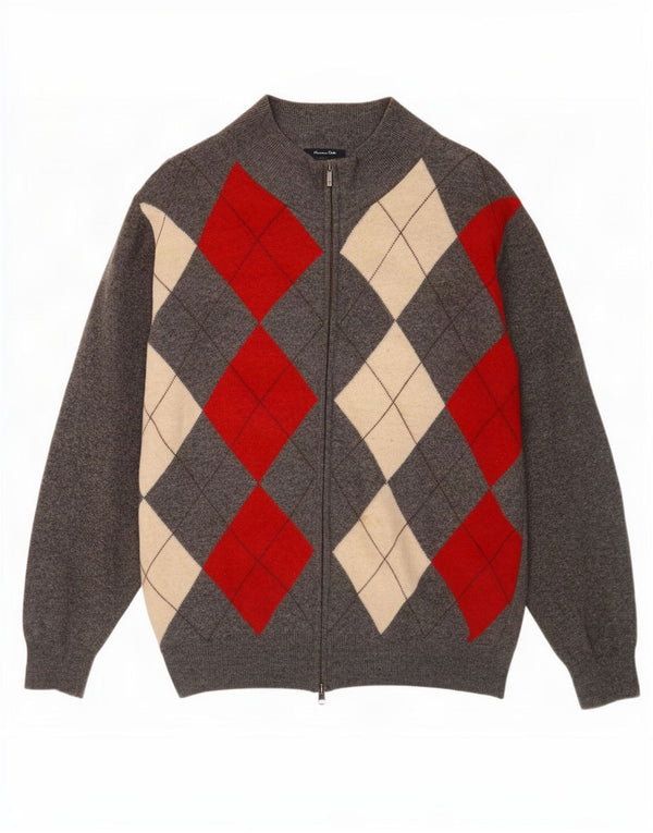 Massimo Dutti Pull col zippé pour homme 2XL Gris Argyle/Diamond Laine