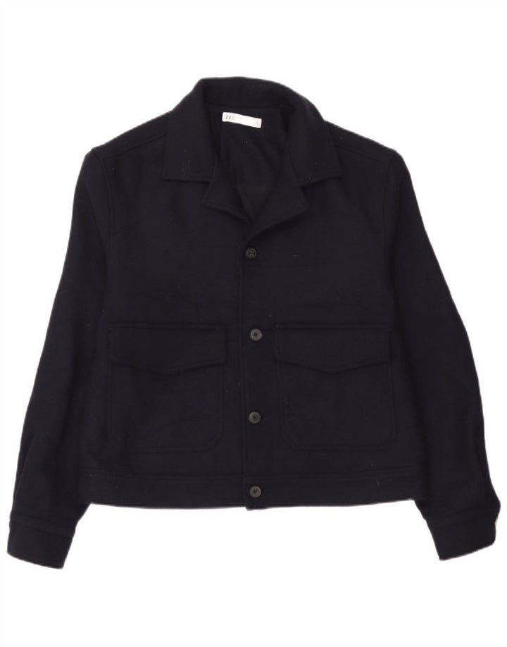 Zara Veste Bomber Homme UK 38 Laine Bleu Marine Moyenne