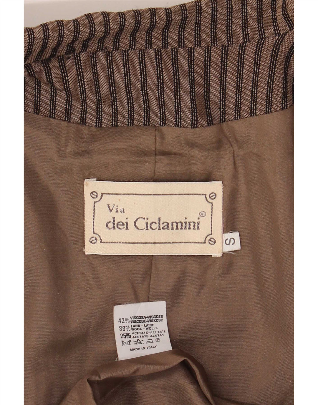 Via Dei Ciclamini Veste blazer 3 boutons pour femme UK 10 Petit marron rayé