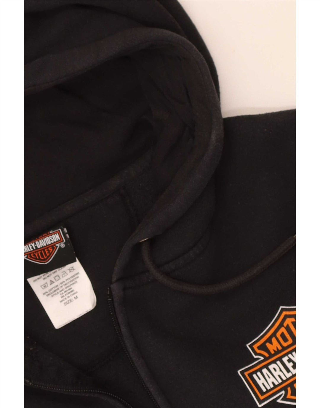 Harley Davidson Pull à capuche zippé graphique pour homme en coton noir moyen
