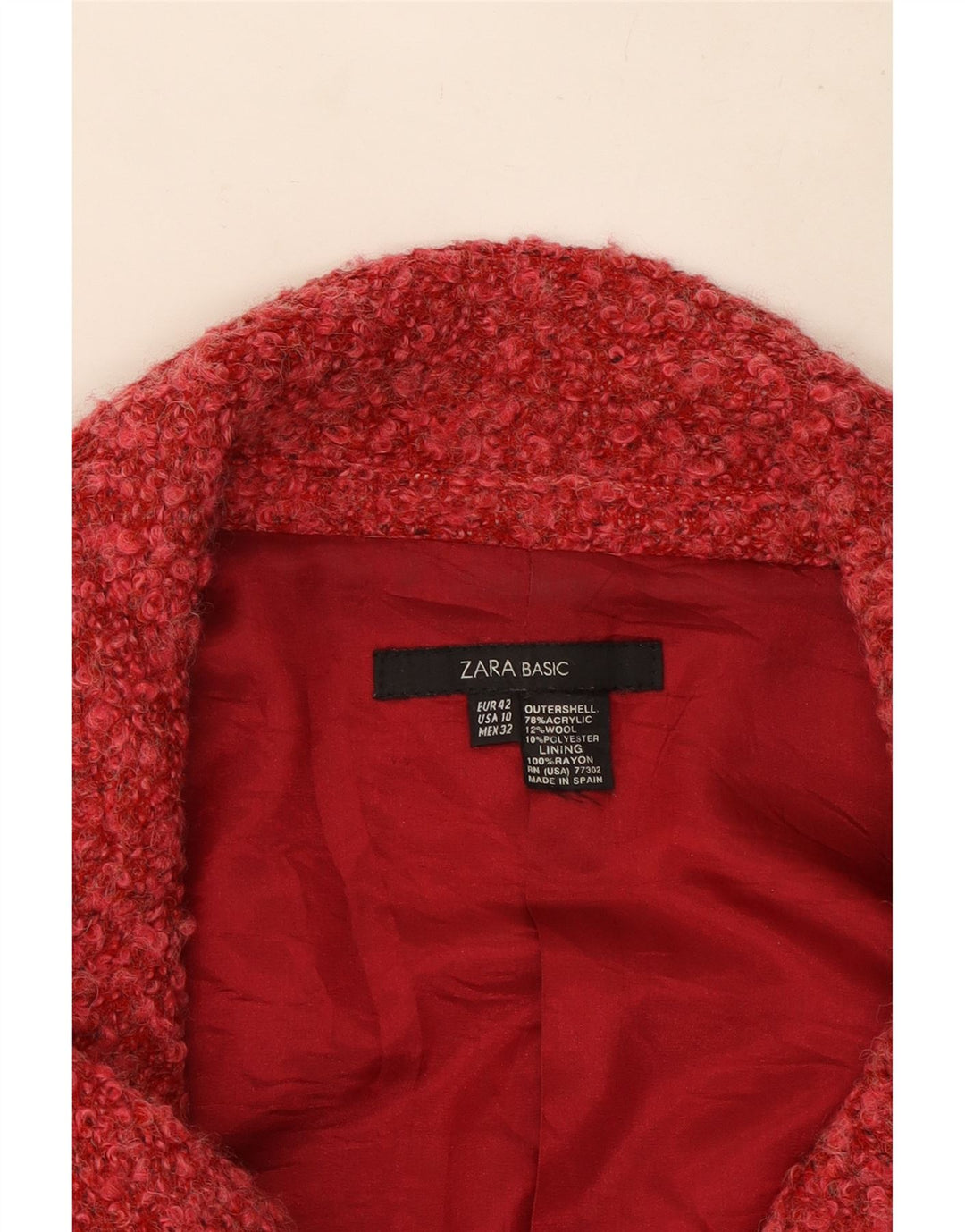 ZARA Veste Blazer 2 Boutons Femme EU 42 Grand Acrylique Moucheté Rouge