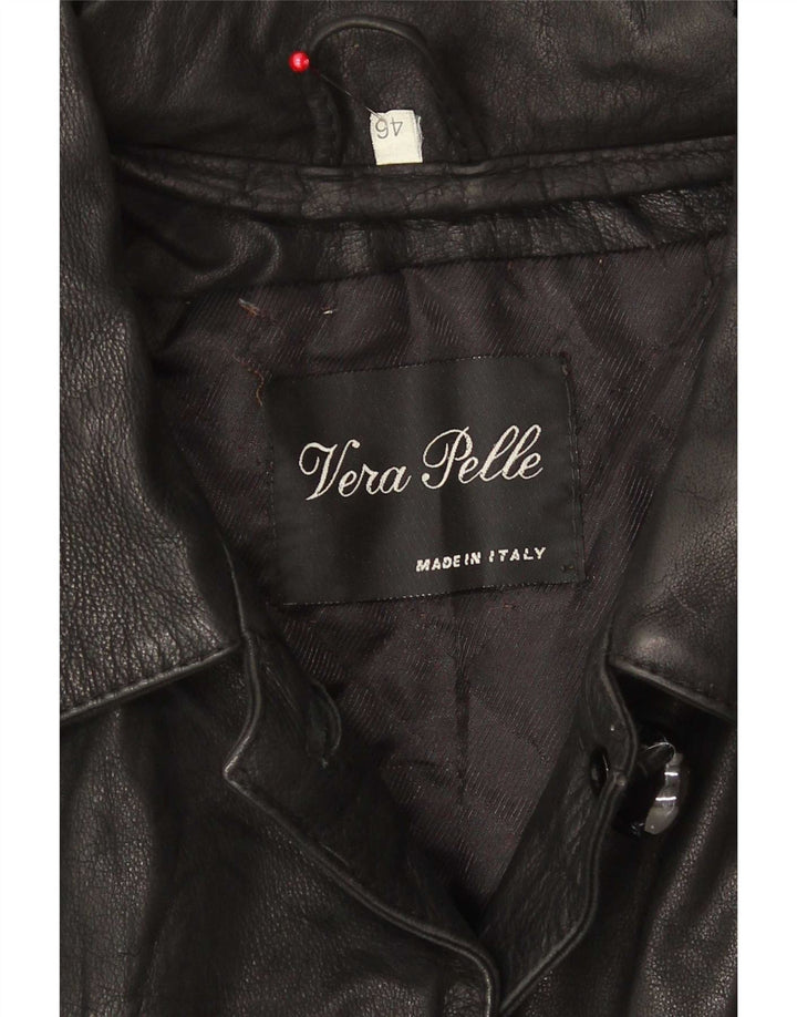 manteau en cuir surdimensionné vintage pour femmes IT 46 Grand Noir