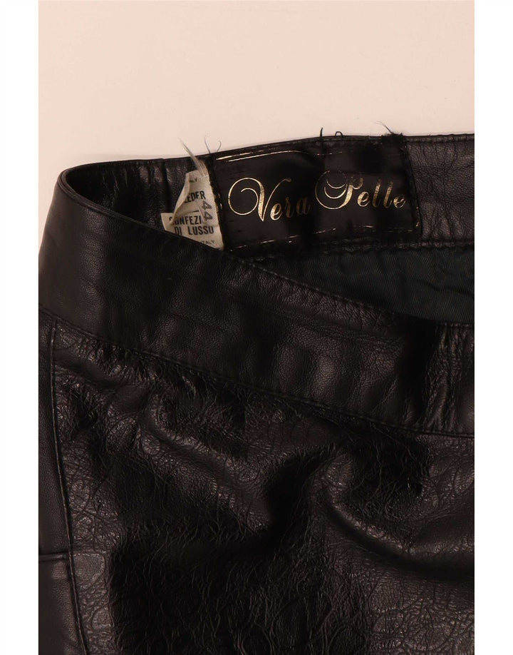 jupe en cuir femme vintage IT 44 Medium W28 Cuir géométrique noir