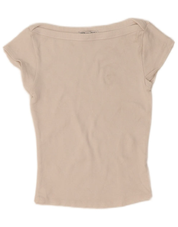 Zara Womens Crop T-Shirt Top UK 12 Moyen Blanc