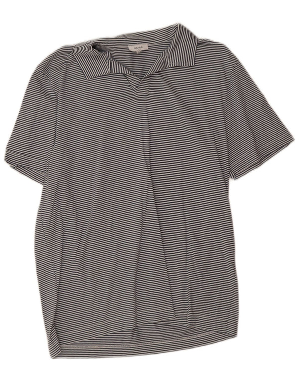 Reiss Polo Femme UK 14 Grand Coton Bleu Marine à Fines Rayures