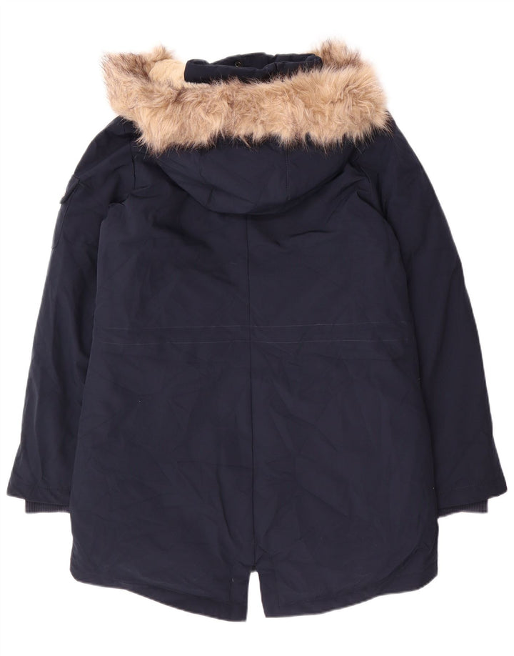 Ralph Lauren Veste Parka à capuche pour femme UK 10 Small Bleu marine Polyester
