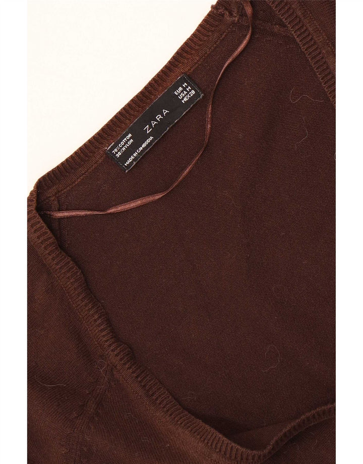 Zara Cardigan Femme Pull UK 12 Coton Marron Moyen