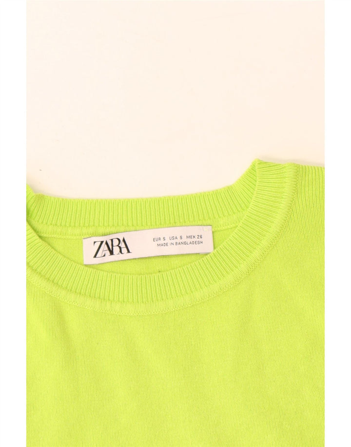 ZARA Pull court à manches courtes et col bateau pour femme UK 8 Petit Vert