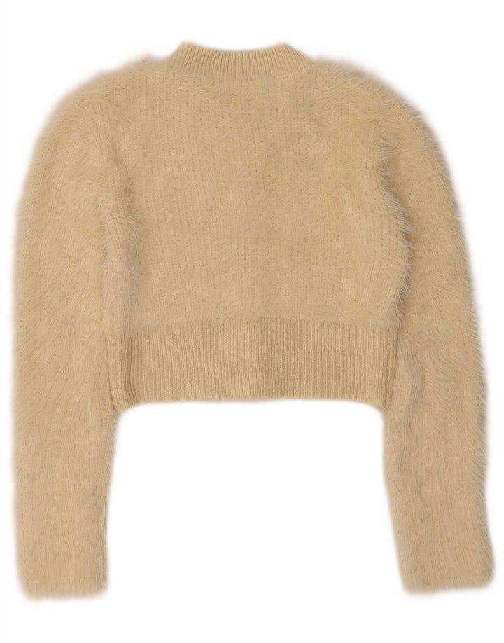 Zara Femmes Crop Cardigan Pull UK 8 Petit Beige Polyester