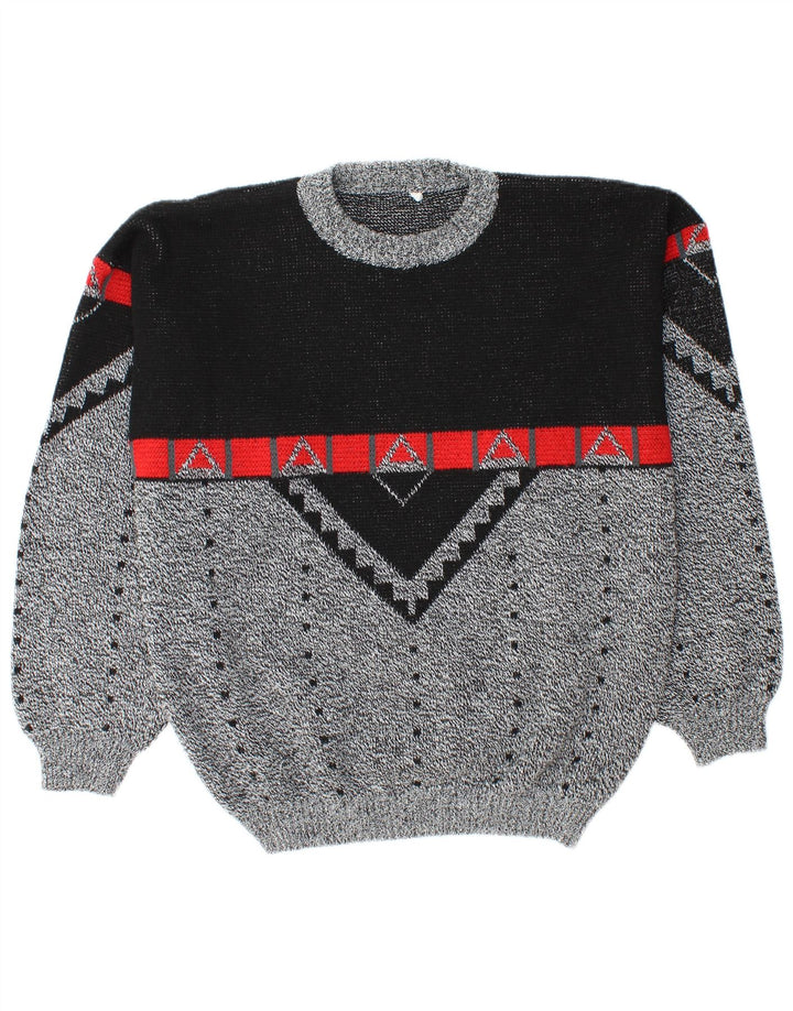 VINTAGE Pull ras du cou pour homme, grand color block gris