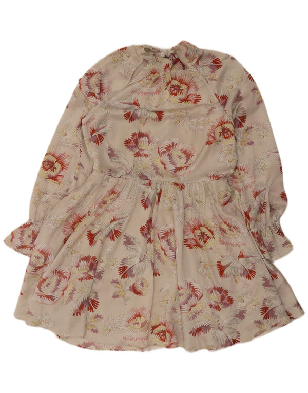 Ted Baker Womens Long Sleeve Tiered Dress Size 4 Large Beige Floral