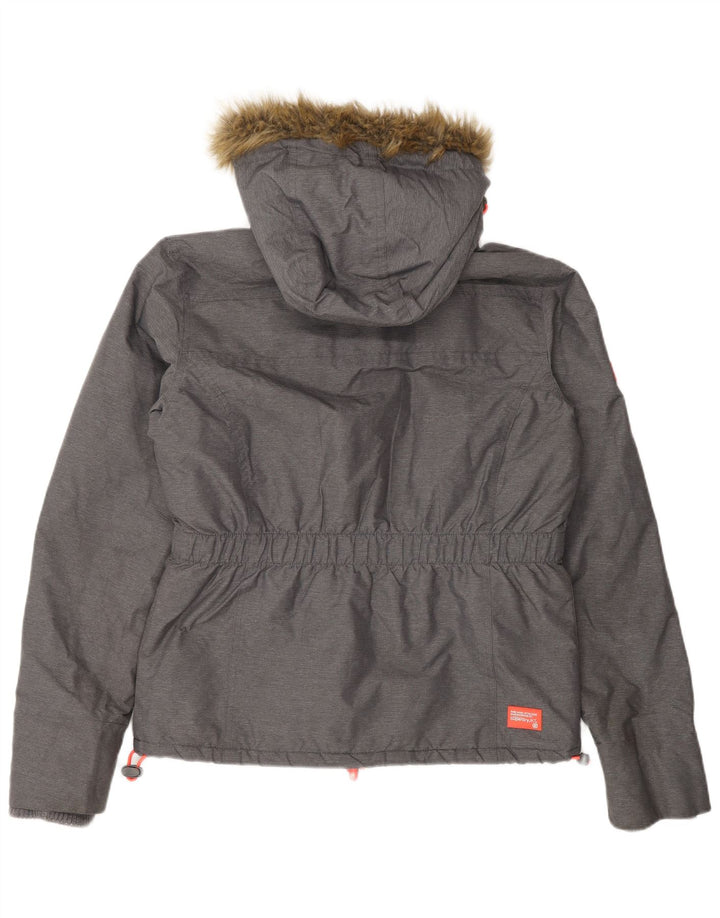 Superdry Veste coupe-vent à capuche pour femme UK 16 Large Gris Nylon