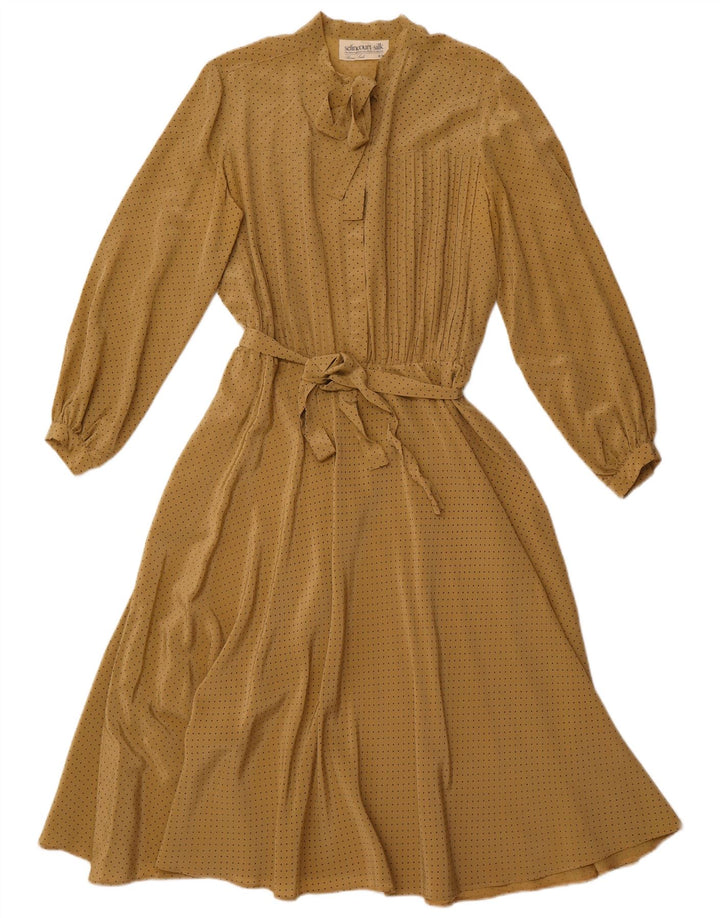 VINTAGE Femme Front Tie Manches Longues Maxi Robe EU 44 XL Marron Taché