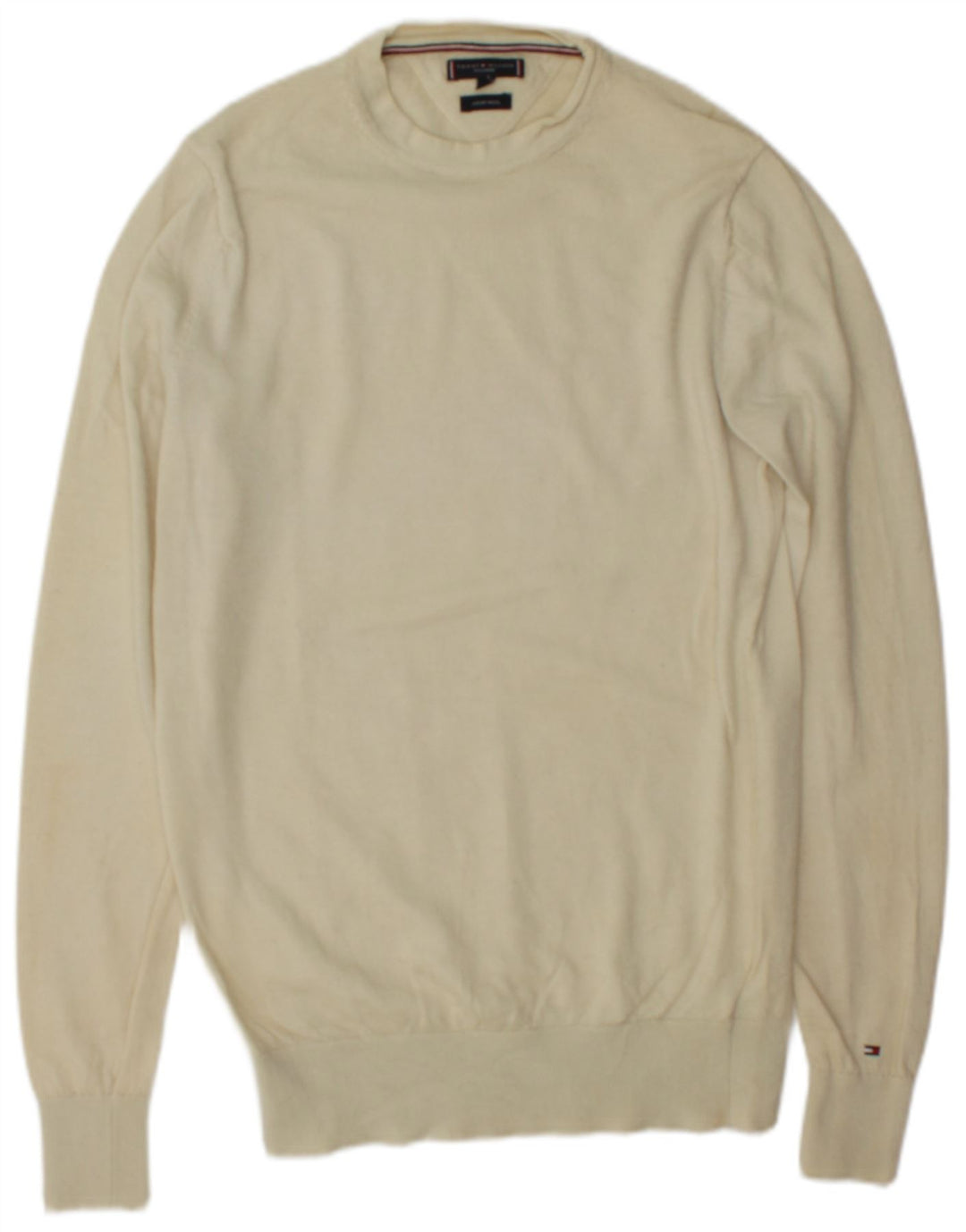 Tommy Hilfiger Pull à col rond sur mesure pour homme en laine blanc cassé moyen