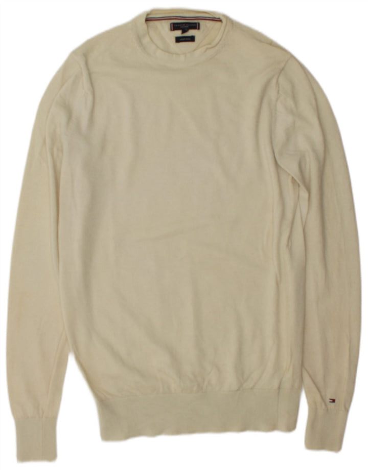 Tommy Hilfiger Pull à col rond sur mesure pour homme en laine blanc cassé moyen