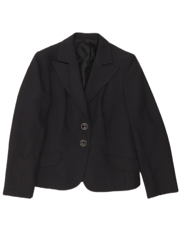 vintage Femme 2 Bouton Blazer Veste UK 12 Moyen Noir Polyester