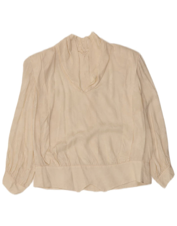 VINTAGE Femme 3/4 Manches Chemise Blouse UK 14 Grand Off White Floral