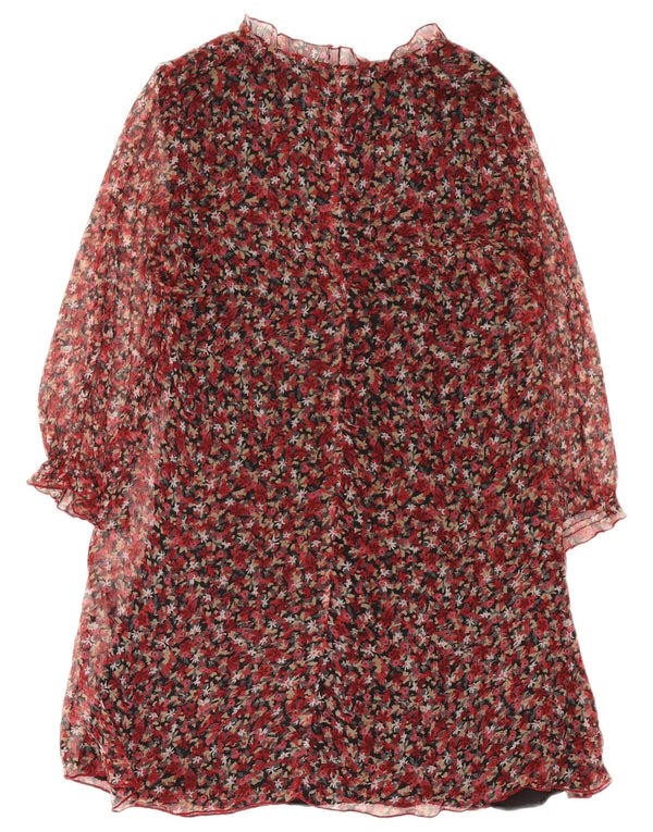 Zara Robe droite à manches longues pour femme UK 10 Petit polyester floral rouge
