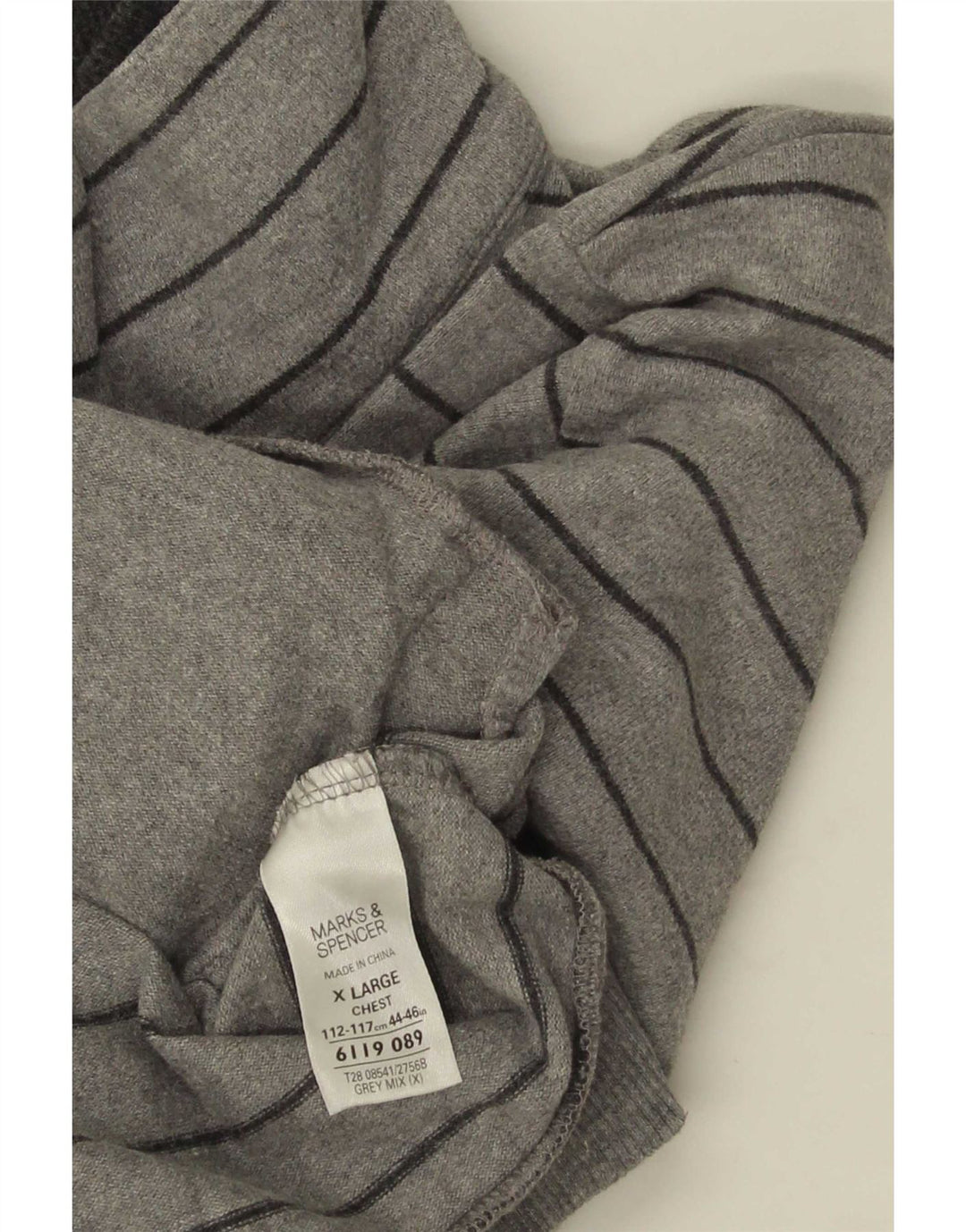 Marks & Spencer Pull col boutonné pour homme XL en coton rayé gris