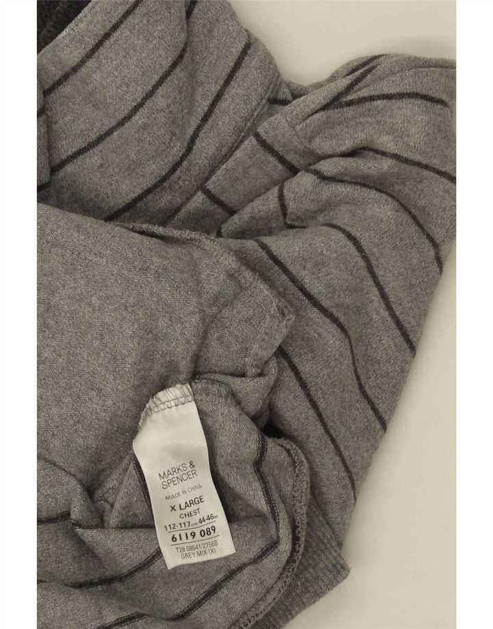 Marks & Spencer Pull col boutonné pour homme XL en coton rayé gris