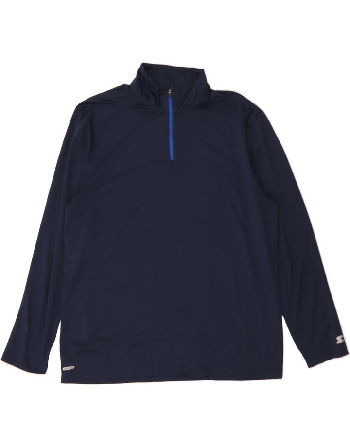 STARTER Mens Zip Neck Pullover Tracksuit Top Large Navy Blue Polyester Vintage Starter and Second-Hand Starter from Messina Hembry 