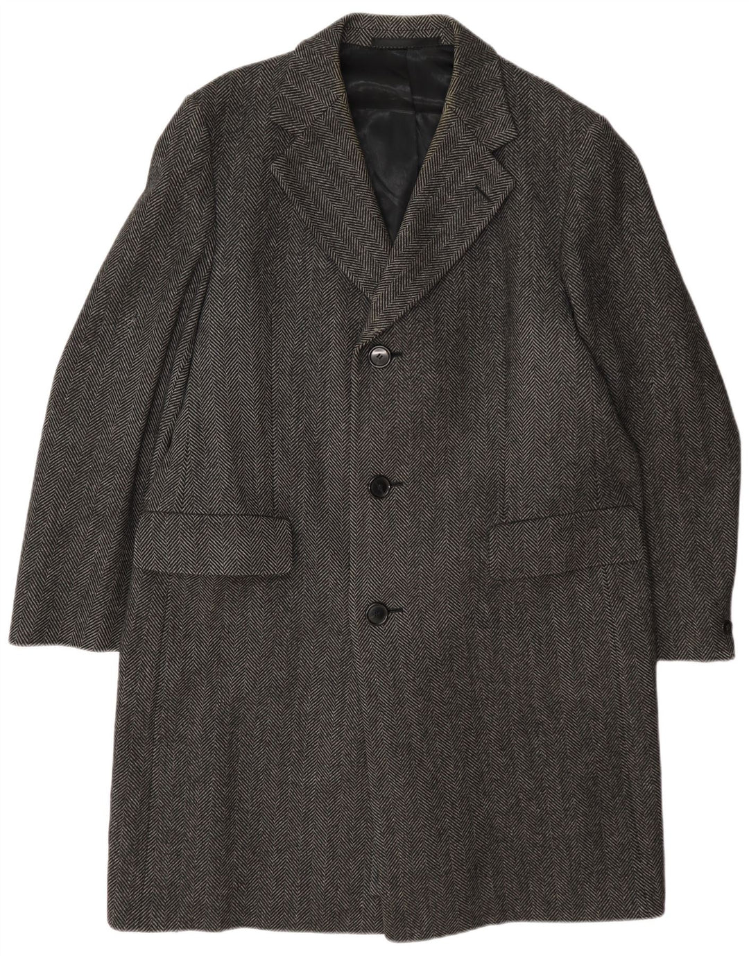 Crombie Manteau Homme UK 42 XL Laine à Chevrons Gris