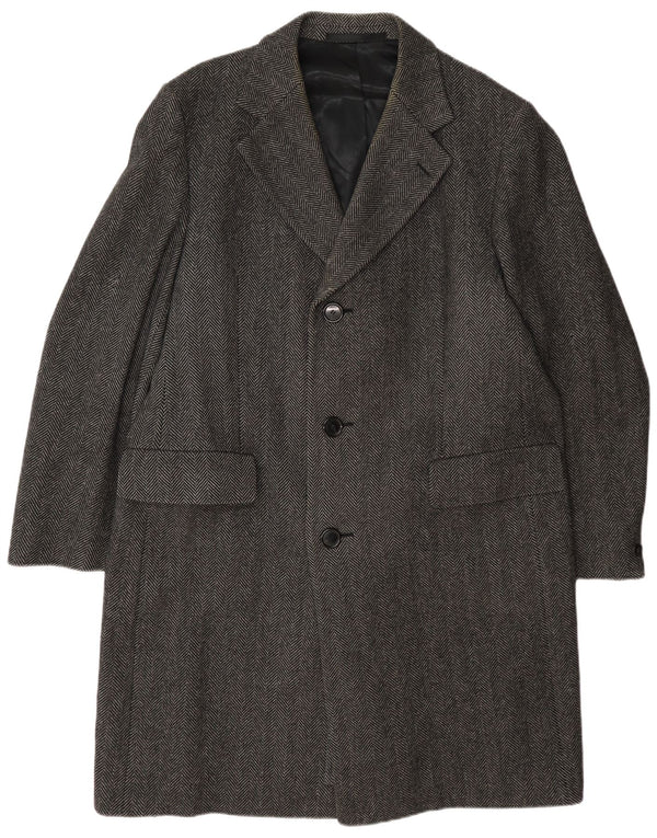 Crombie Manteau Homme UK 42 XL Laine à Chevrons Gris