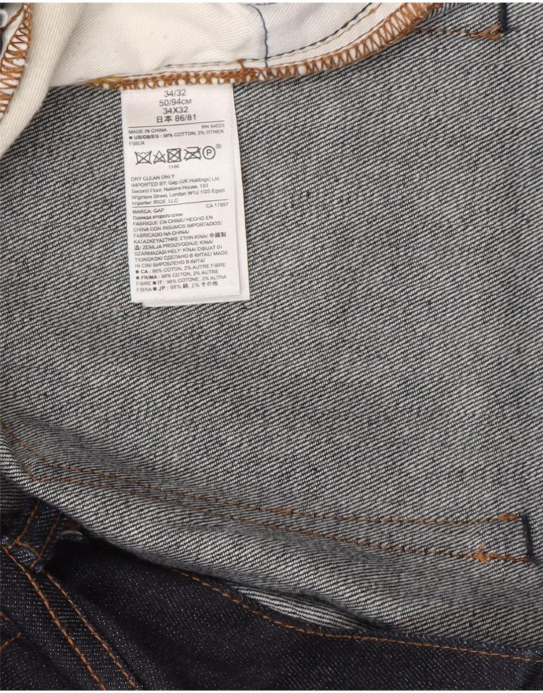 Gap Jean Slim Homme W34 L32 Bleu Marine Coton